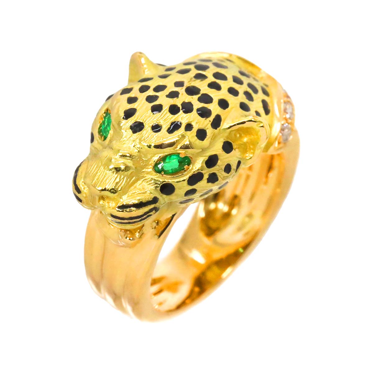 Diamond Emerald Ring 18K YG Yellow Gold 750 5.75-6(US)