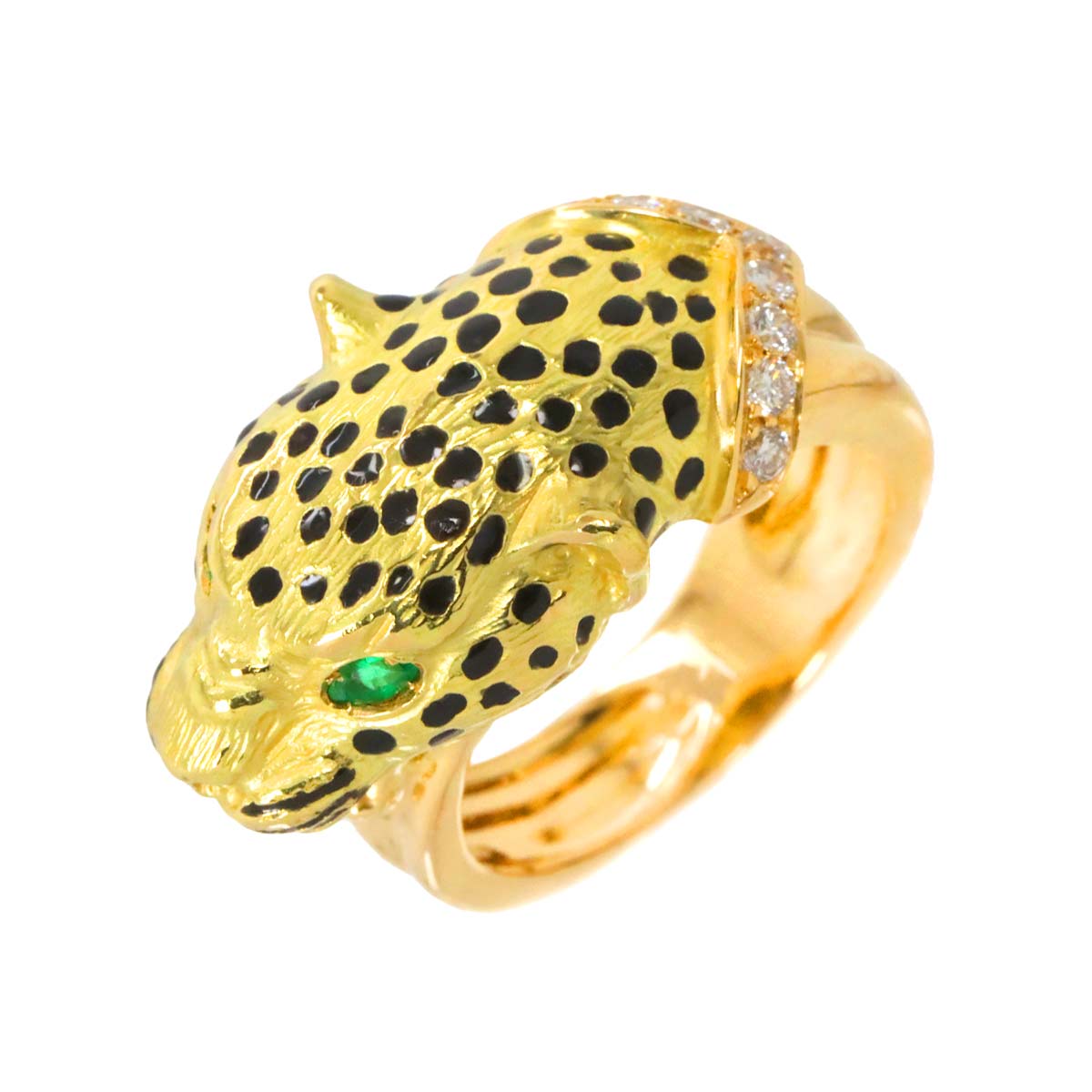 Diamond Emerald Ring 18K YG Yellow Gold 750 5.75-6(US)