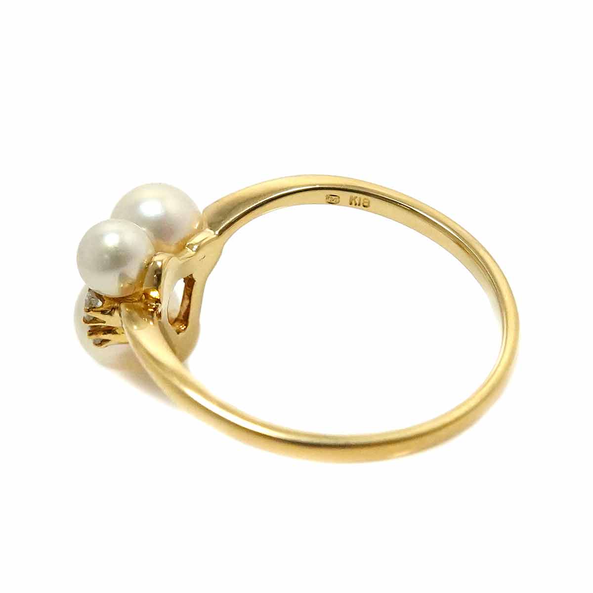 Akoya Pearl 5.6-3.9mm Diamond Ring 18K YG 750 size5.5-5.75(US)