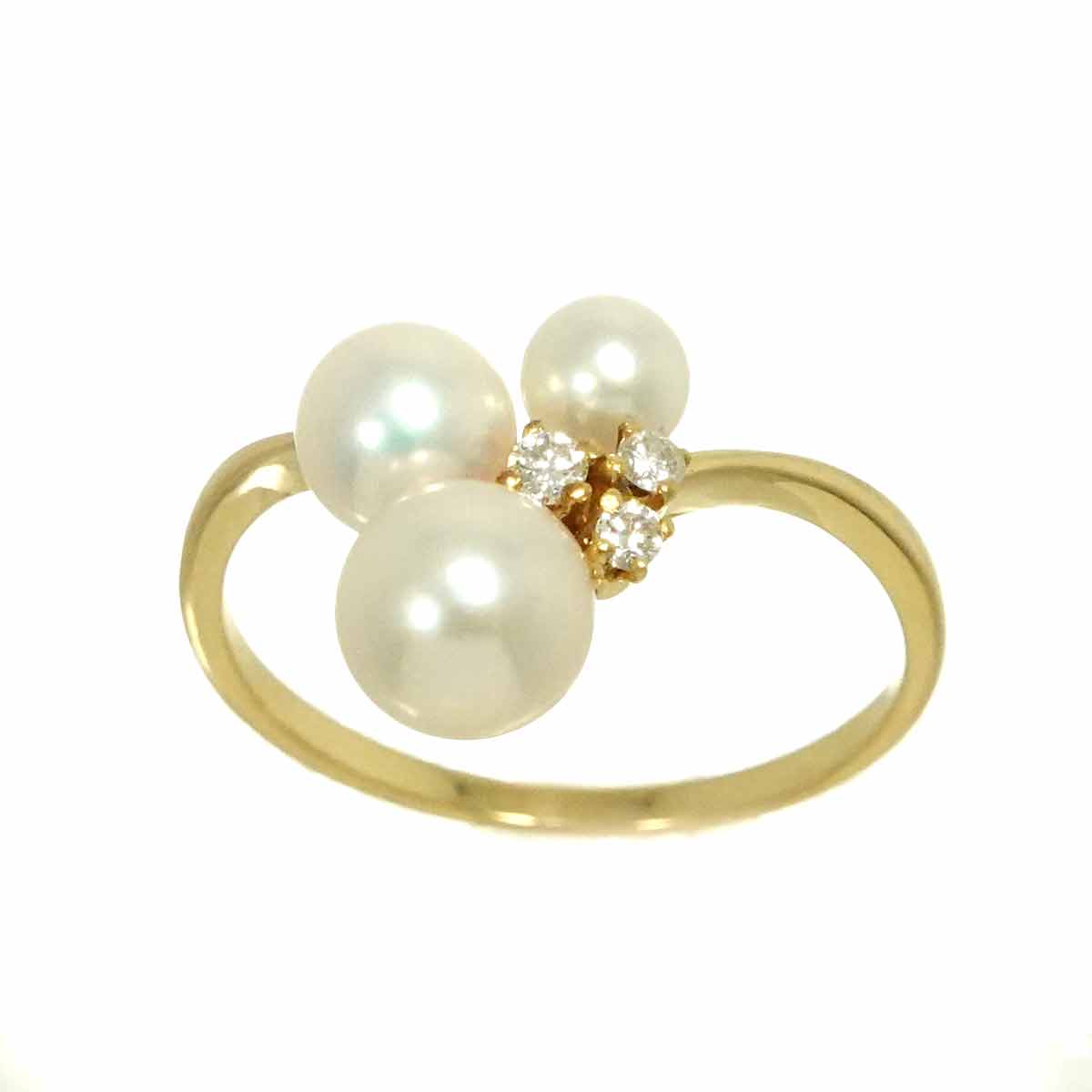 Akoya Pearl 5.6-3.9mm Diamond Ring 18K YG 750 size5.5-5.75(US)