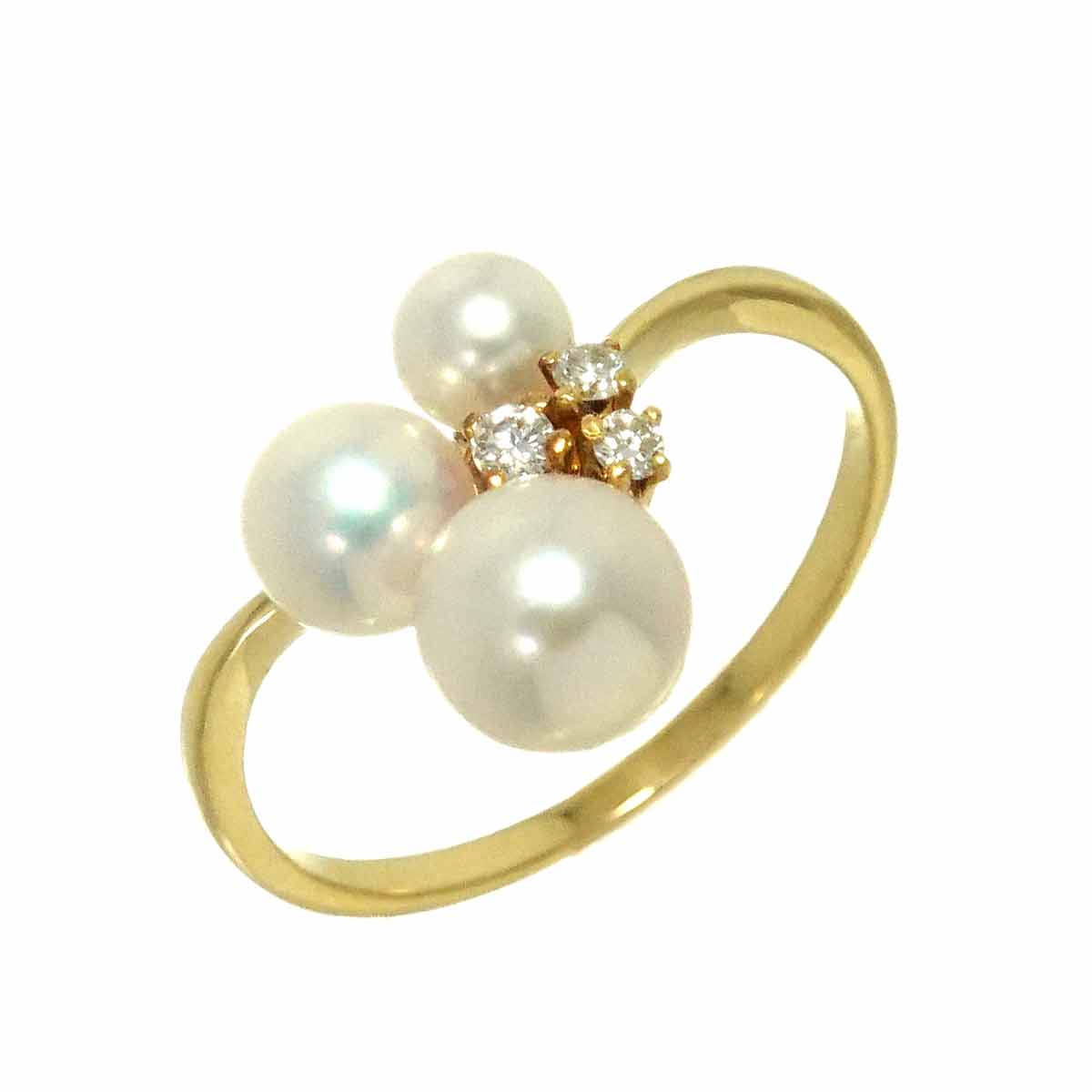 Akoya Pearl 5.6-3.9mm Diamond Ring 18K YG 750 size5.5-5.75(US)