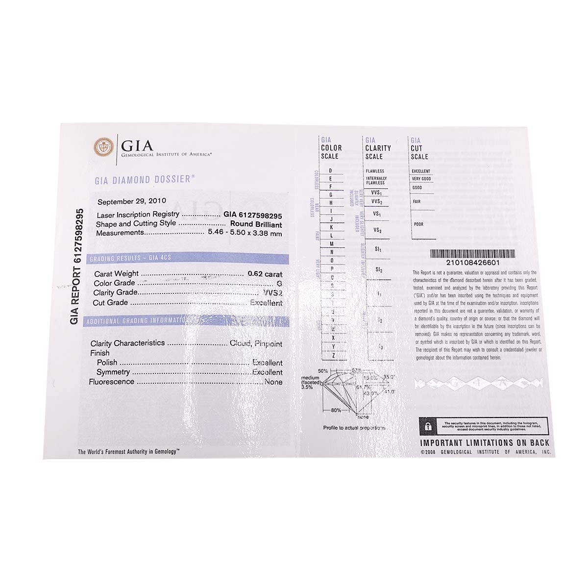 Ballerine Diamond 0.62ct G/VVS2/3EX Ring Pt Size48 4.5(US)