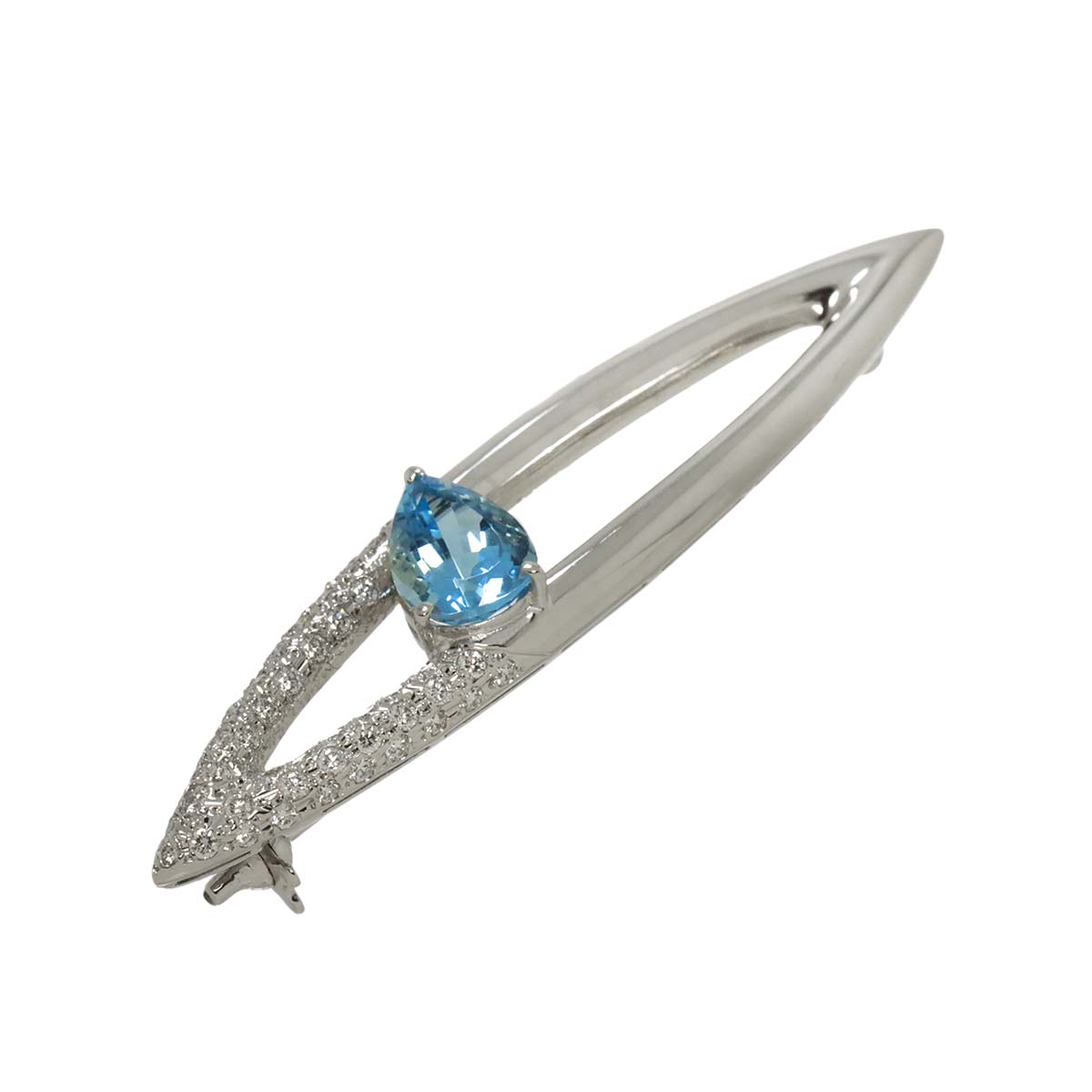 Aquamarine 2.27ct Diamond 0.68ct Brooch 18K White Gold 750