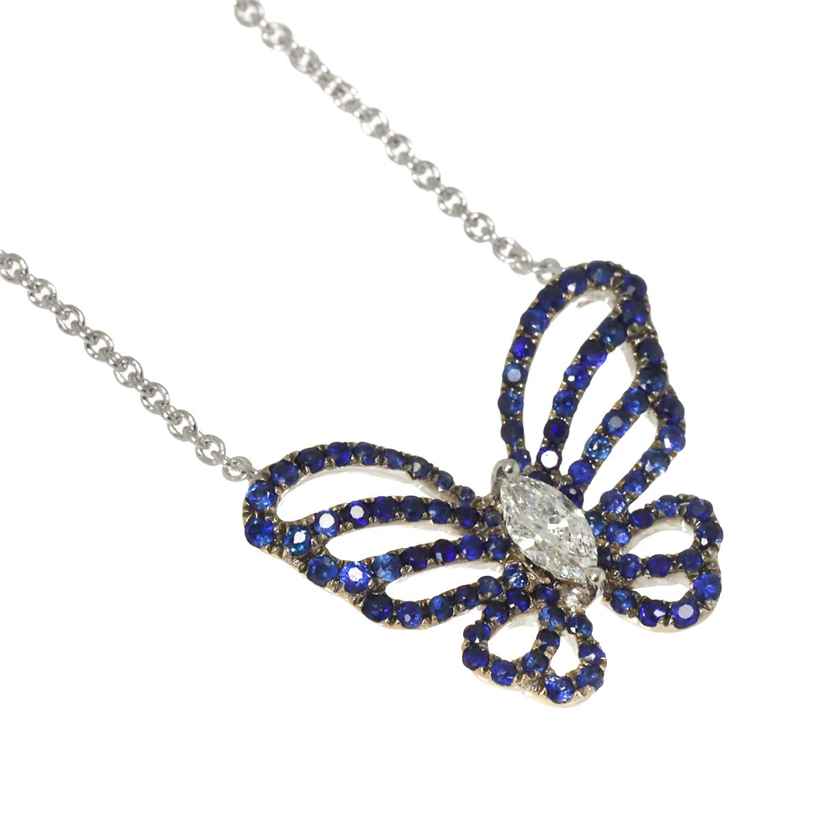 Sapphire Diamond Necklace 18K WG White Gold 750