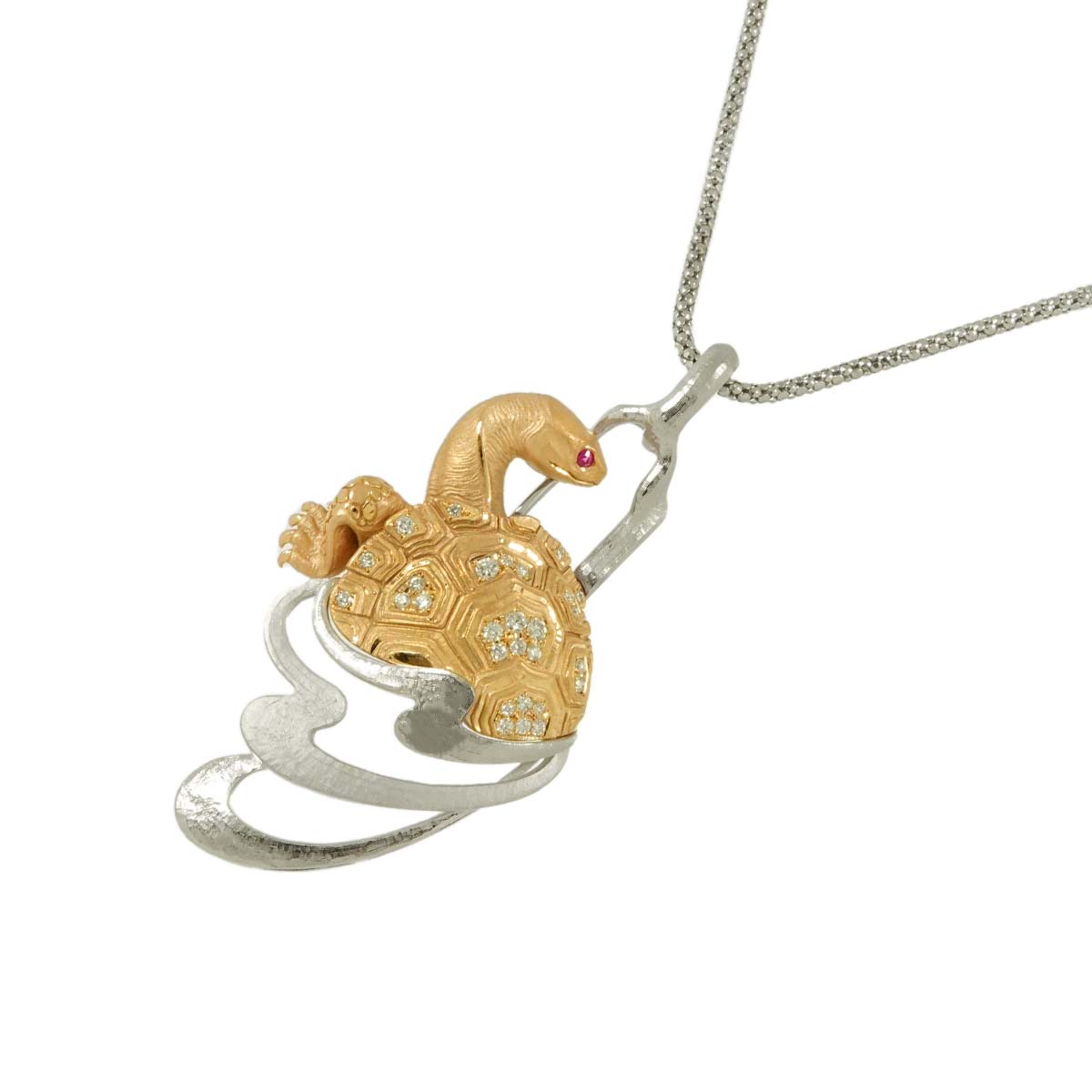 Diamond 0.21ct Ruby 0.01ct Necklace Pt 18K PG Platinum