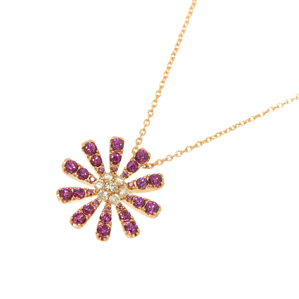 Garnet 1.19ct Diamond 0.19ct Necklace 18K Pink Gold 750