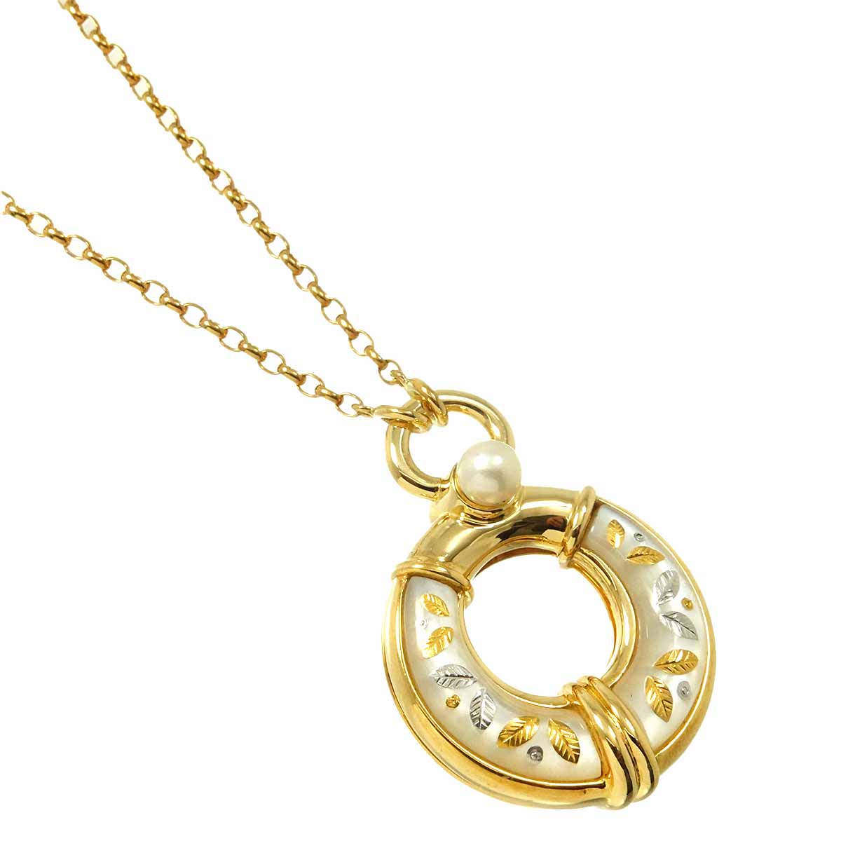 Pique Akoya Pearl Mother of Pearl MOP Necklace 18K YG 750