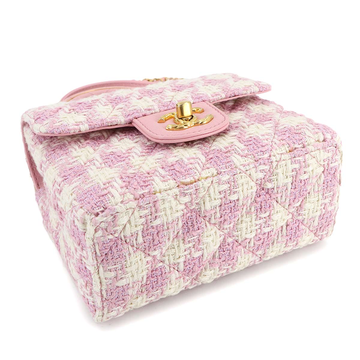 Matelasse Hand Chain Shoulder Bag Tweed Leather Pink AS4035