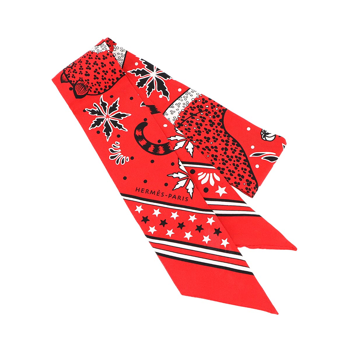 Twilly Scarf Les Leopards Bandana Silk 100% Red