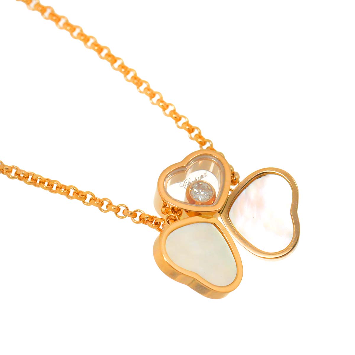 Happy Heart Diamond Mother of Pearl MOP Necklace 18K PG 750