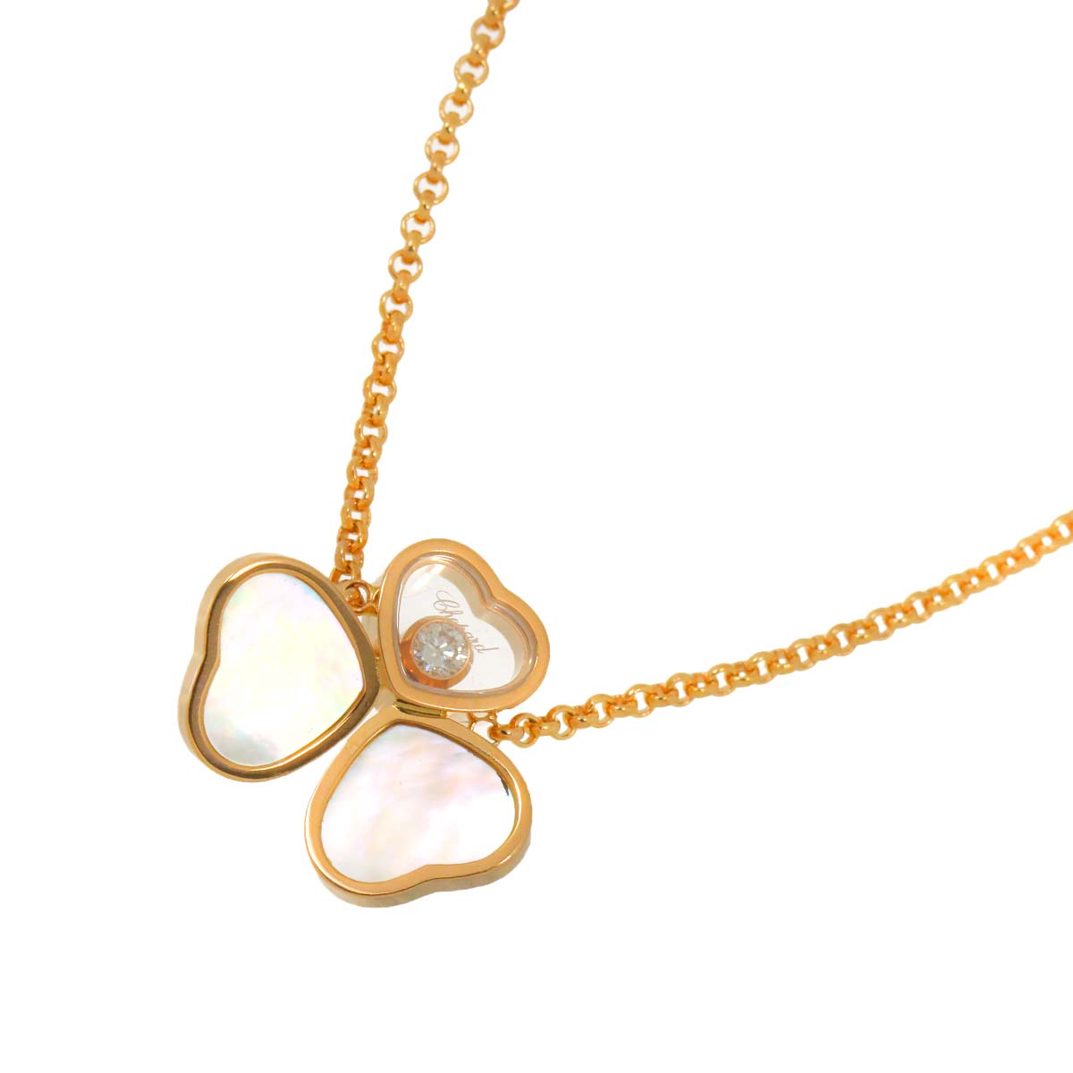 Happy Heart Diamond Mother of Pearl MOP Necklace 18K PG 750