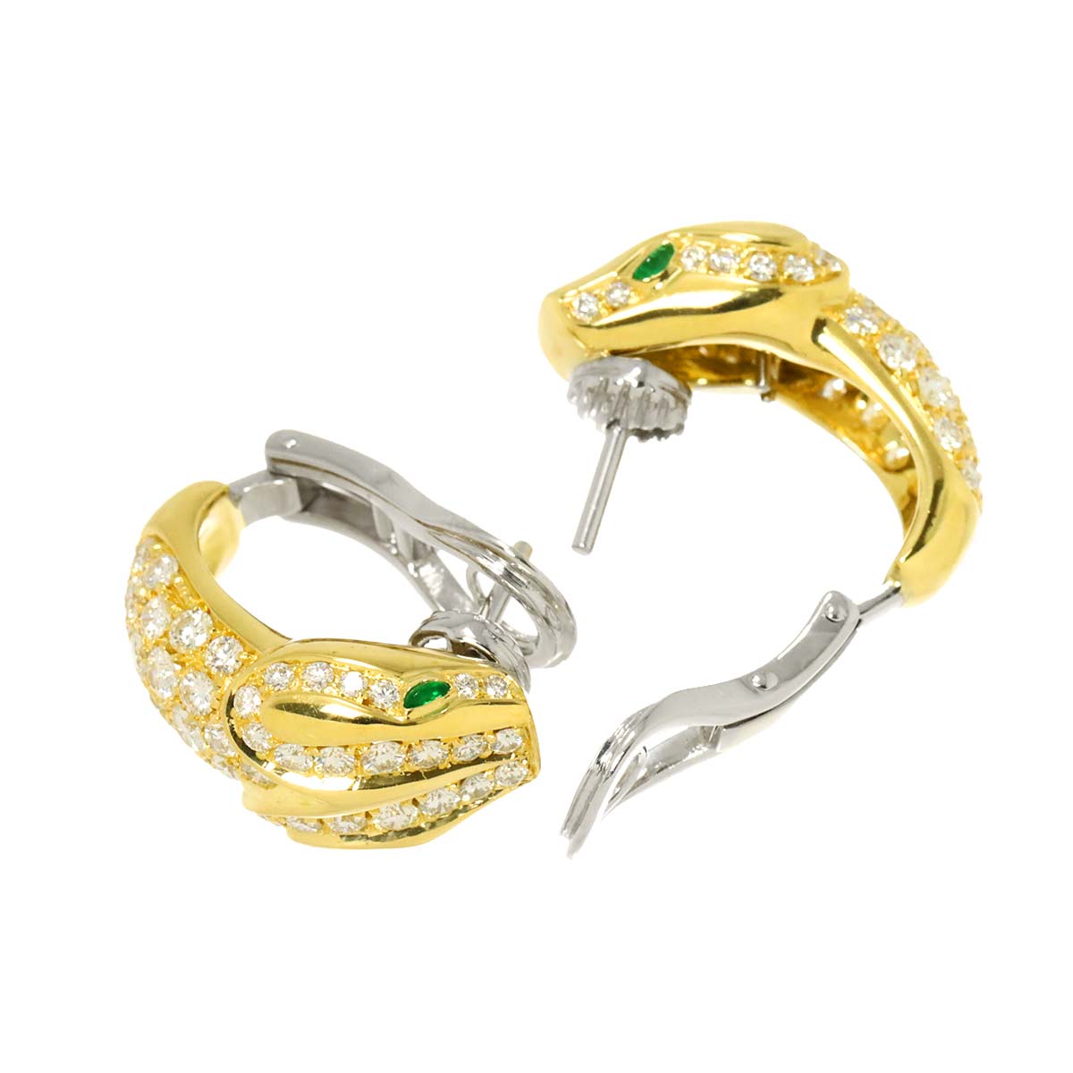 Diamond 2.43ct Emerald 0.08ct Earrings Pierced 18K YG 750