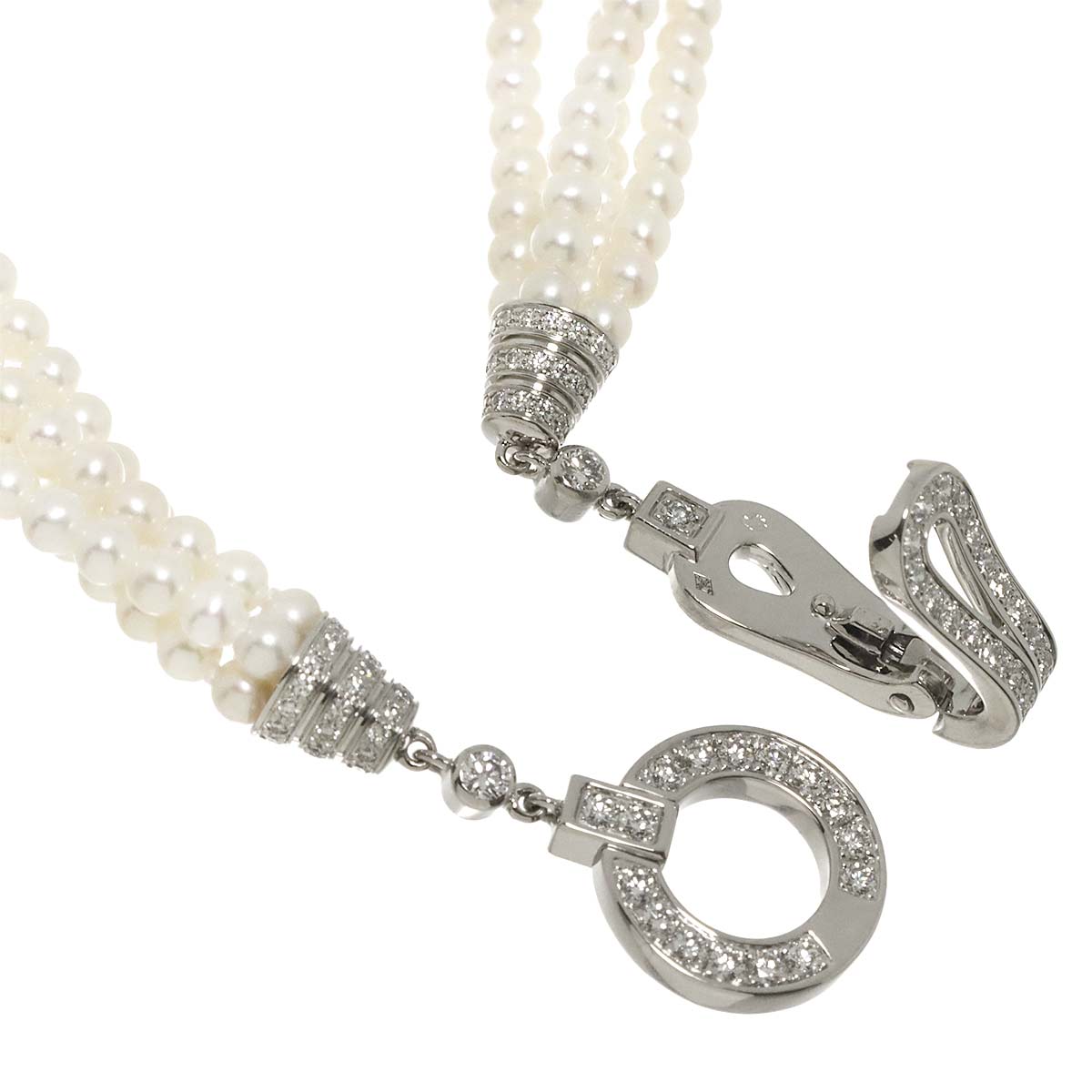 AGRAFE Freshwater cultured pearl Diamond Necklace 18K WG 750