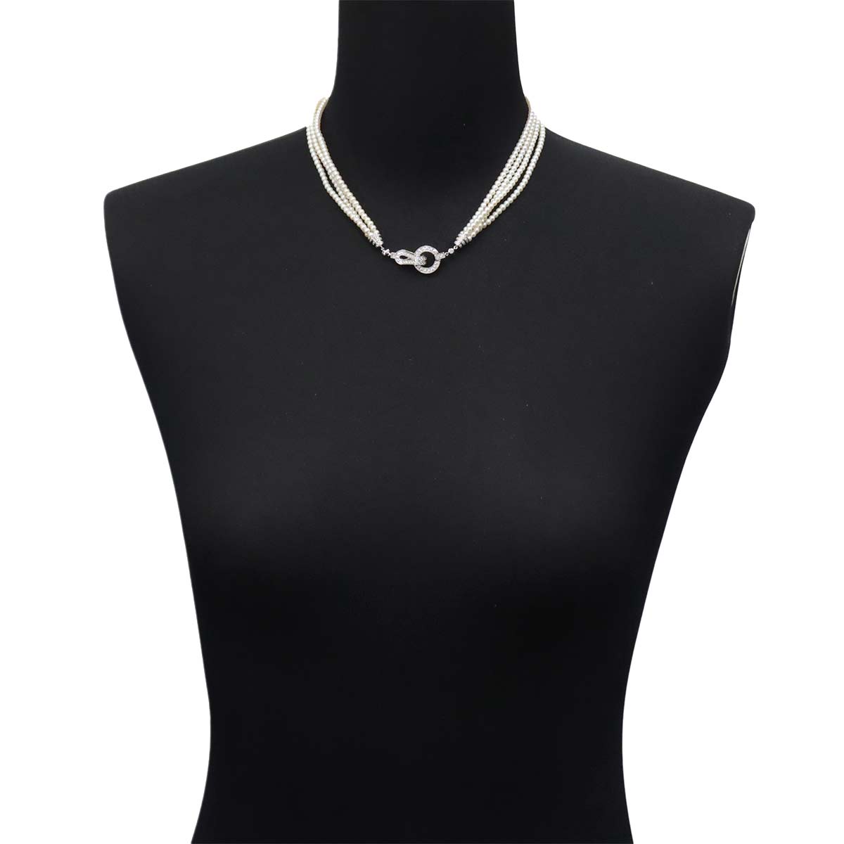 AGRAFE Freshwater cultured pearl Diamond Necklace 18K WG 750