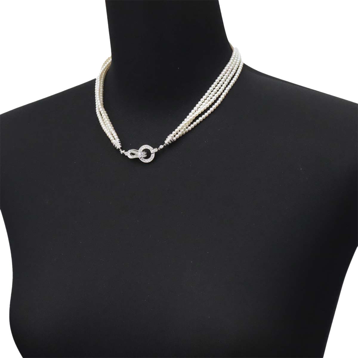 AGRAFE Freshwater cultured pearl Diamond Necklace 18K WG 750