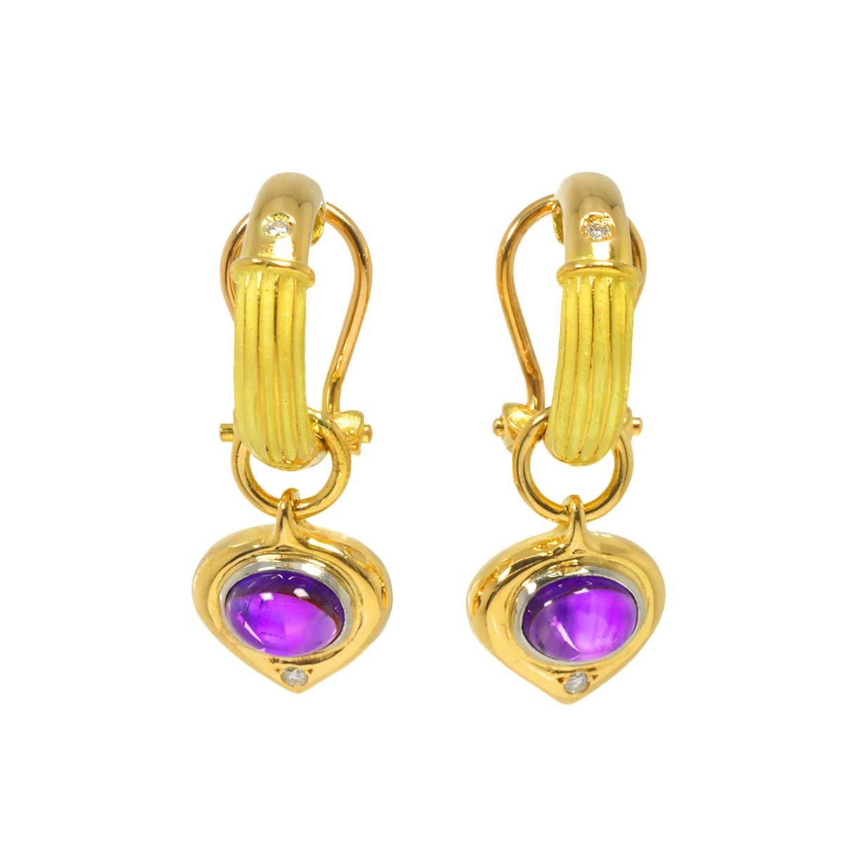 Amethyst Diamond Earrings Clip on 18K YG Pt