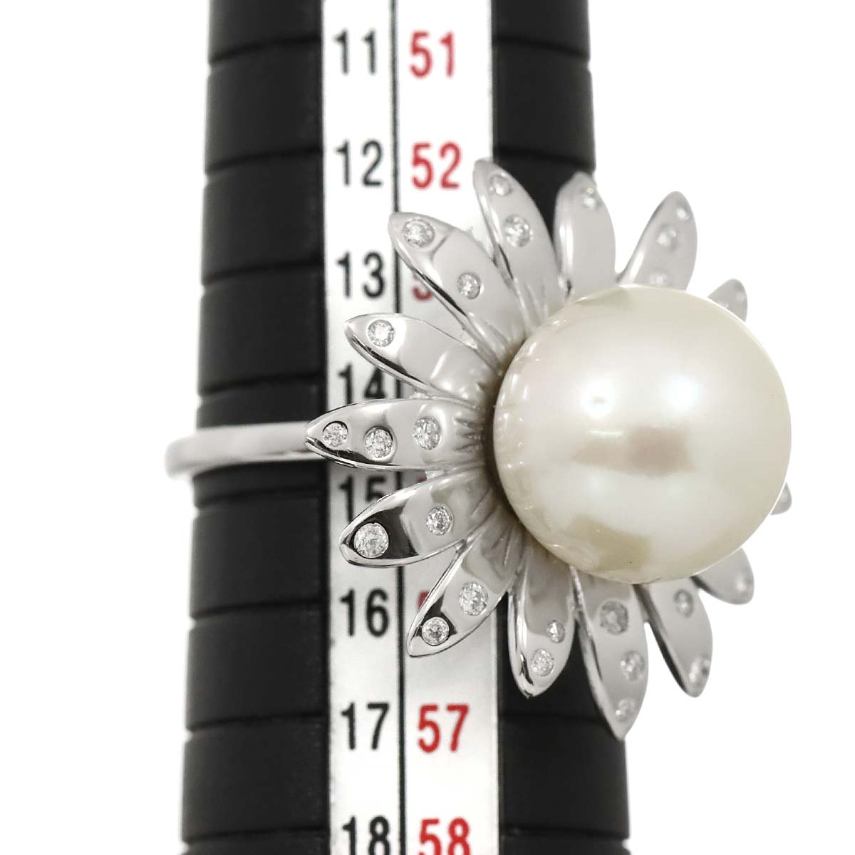 South Sea pearl11.9mm Diamond Ring 18K WG 750 6.75-7.25(US)