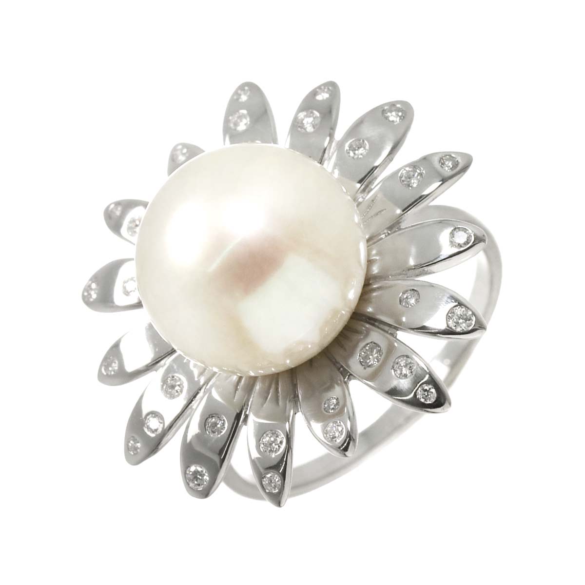 South Sea pearl11.9mm Diamond Ring 18K WG 750 6.75-7.25(US)