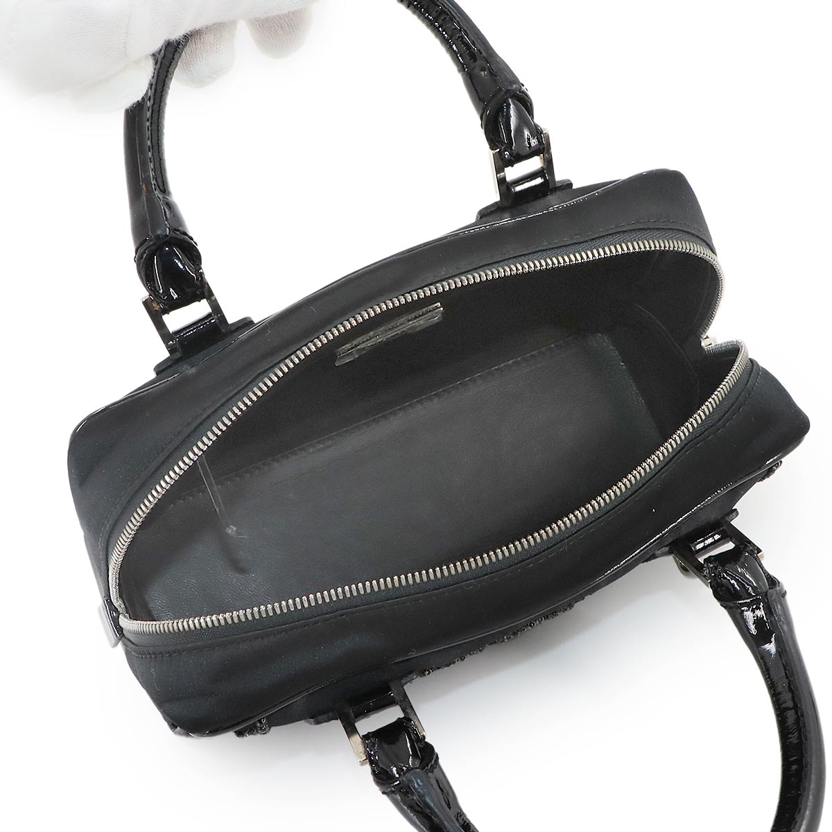 Amazona 19 Mini Hand Bag Satin Patent leather Black Beads