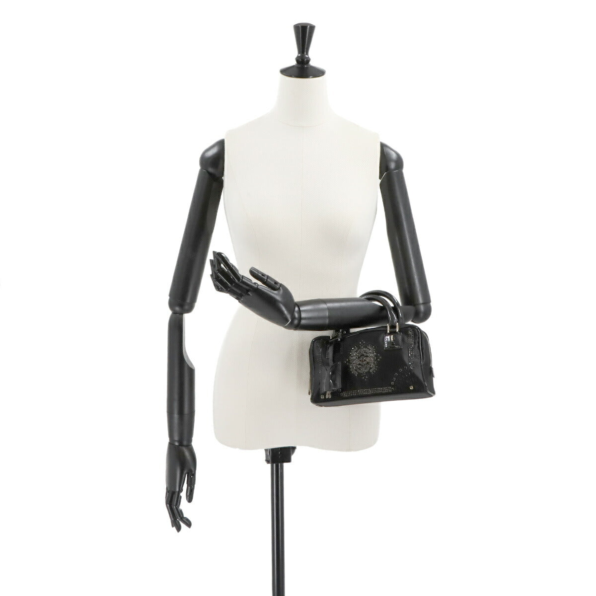 Amazona 19 Mini Hand Bag Satin Patent leather Black Beads