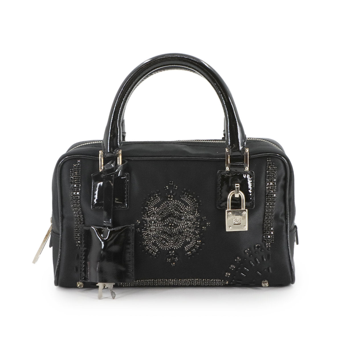 Amazona 19 Mini Hand Bag Satin Patent leather Black Beads