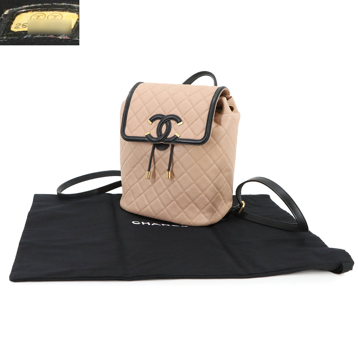 CC Filigree Backpack Leather Beige Black A57090 Purse