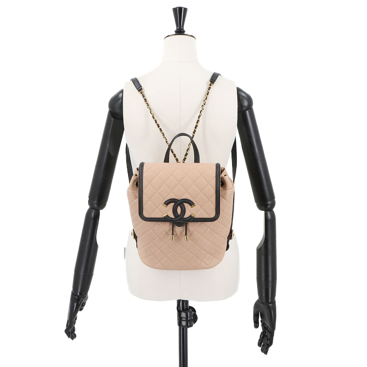 CC Filigree Backpack Leather Beige Black A57090 Purse