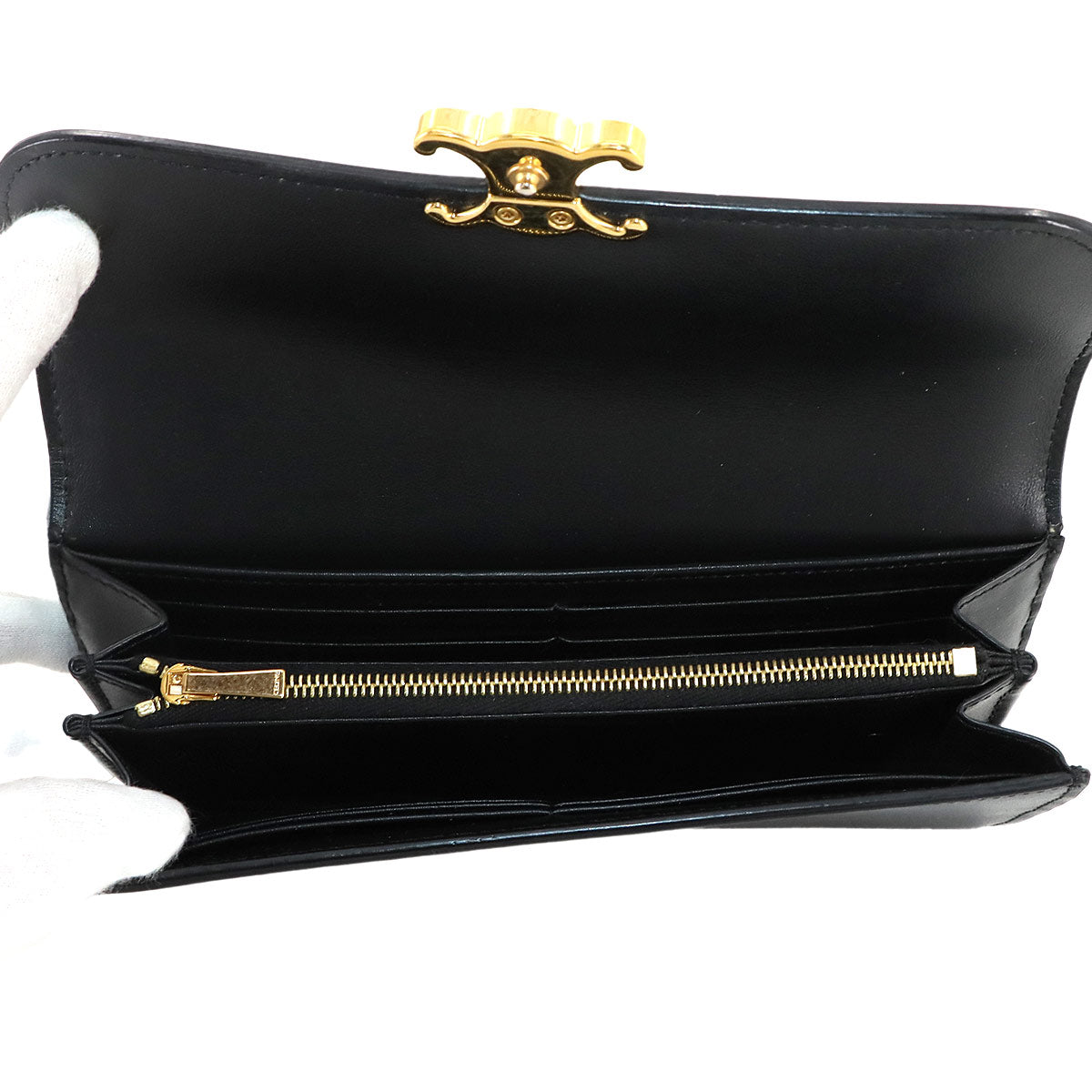 Triomphe Long Wallet Leather Black 10E313DPV