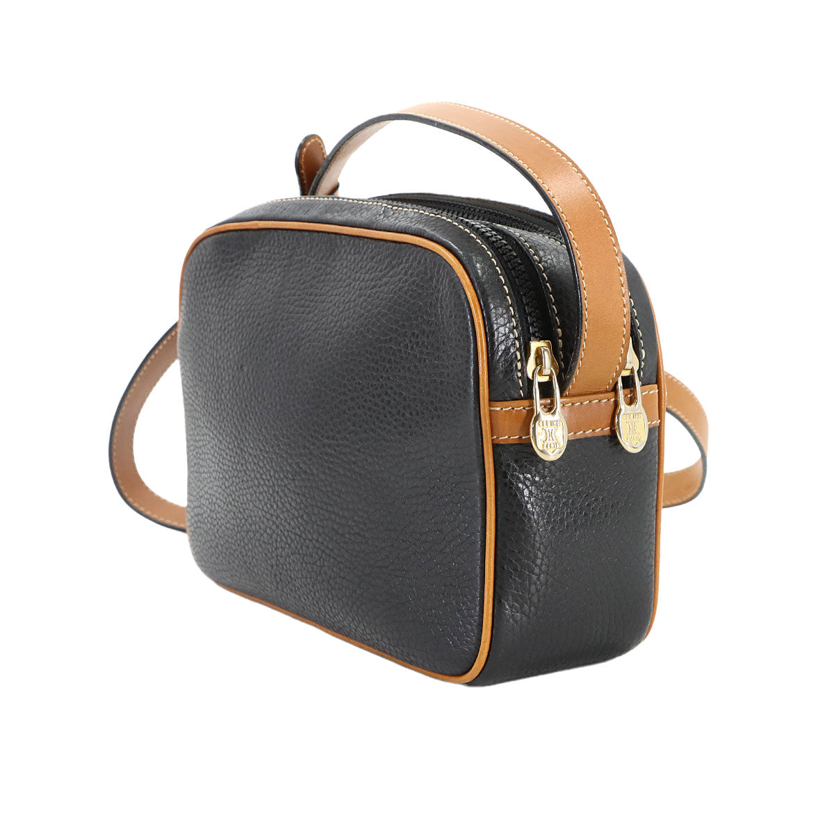 Gancini Shoulder Bag Leather Black Brown Vintage Purse