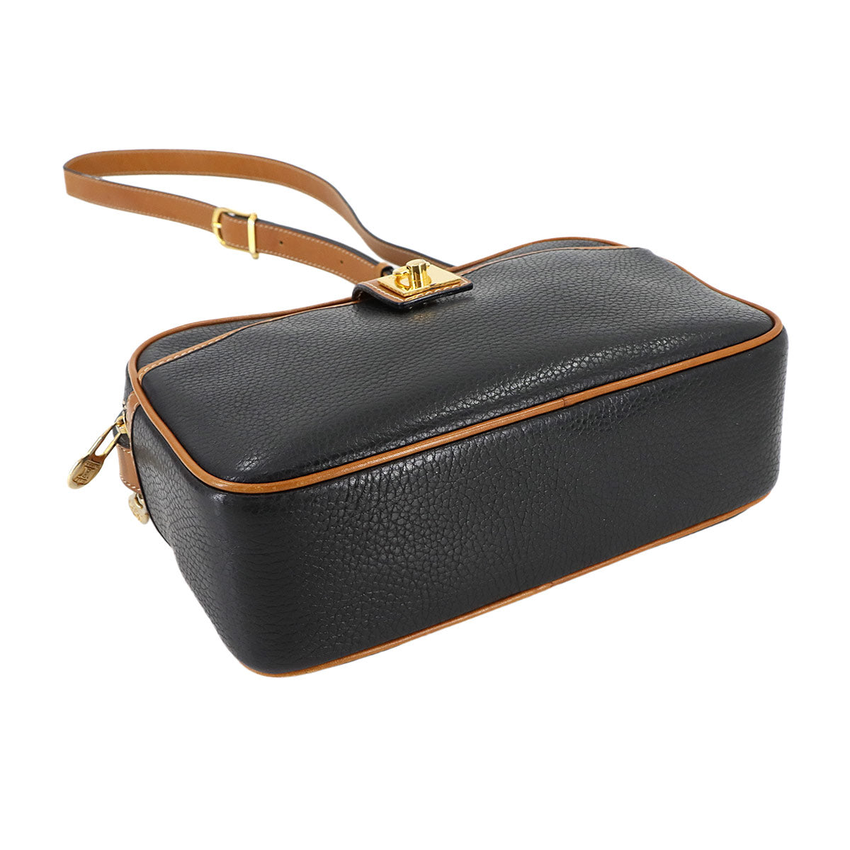 Gancini Shoulder Bag Leather Black Brown Vintage Purse