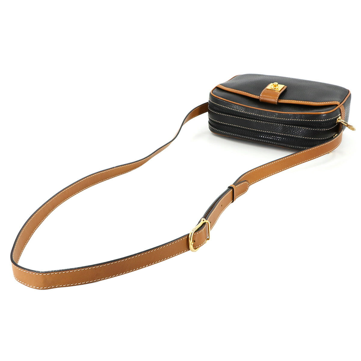 Gancini Shoulder Bag Leather Black Brown Vintage Purse