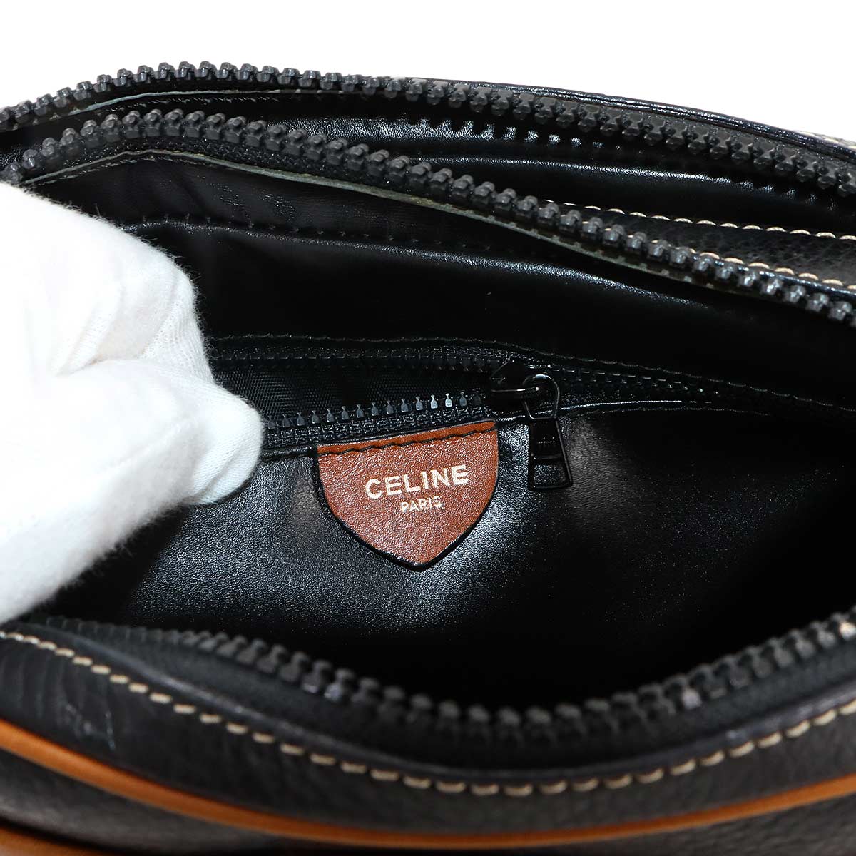 Gancini Shoulder Bag Leather Black Brown Vintage Purse