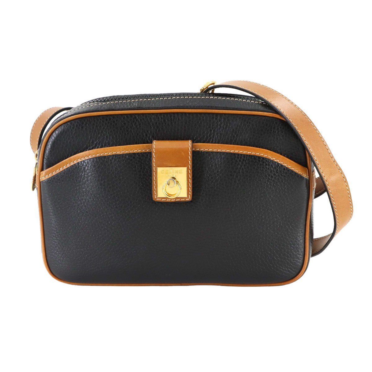 Gancini Shoulder Bag Leather Black Brown Vintage Purse