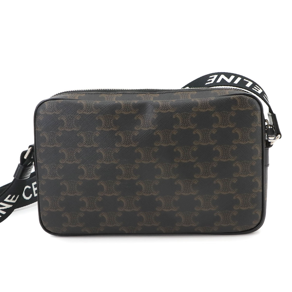 Triomphe Medium Messenger Shoulder Bag PVC Leather Black Brown