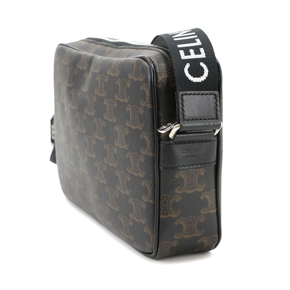 Triomphe Medium Messenger Shoulder Bag PVC Leather Black Brown