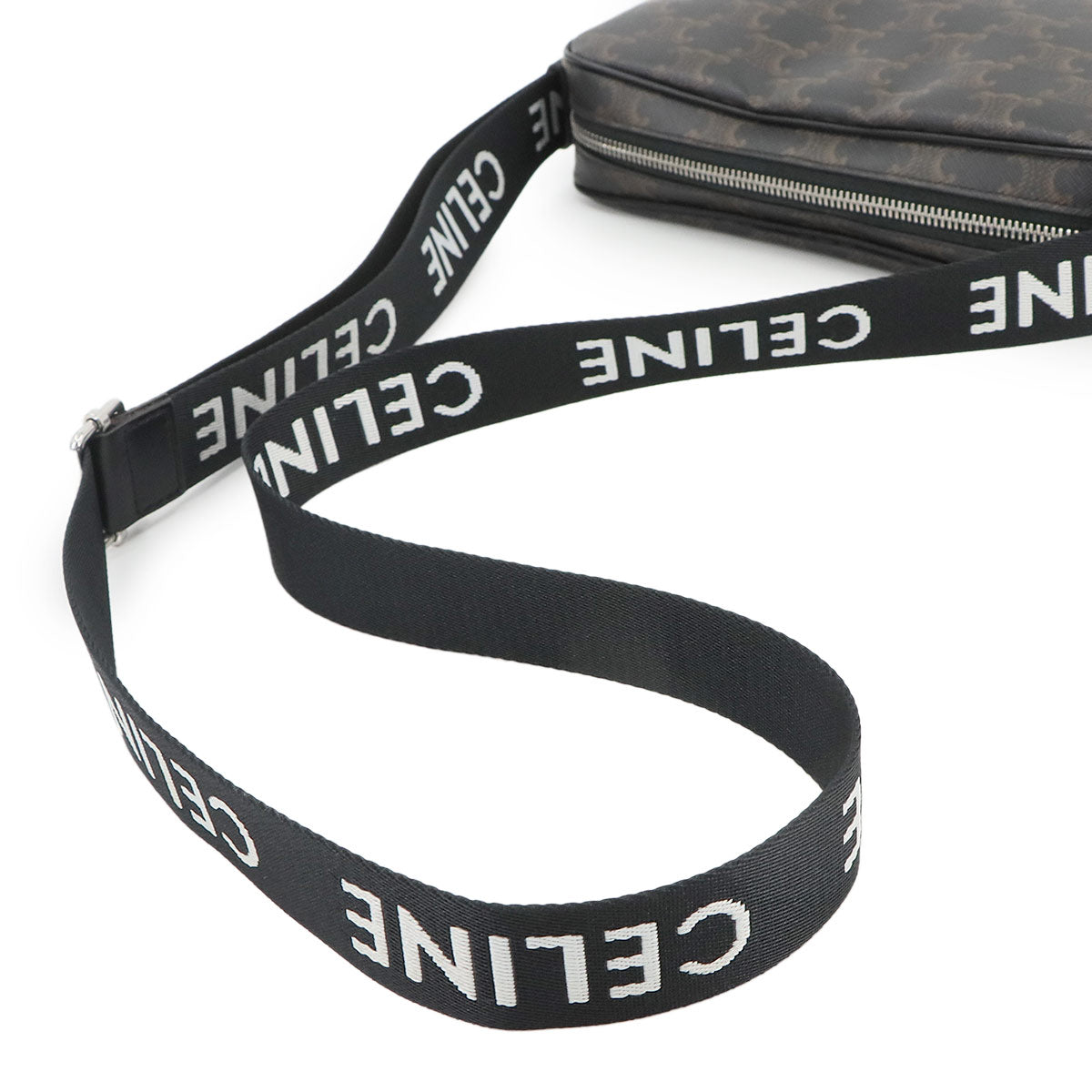 Triomphe Medium Messenger Shoulder Bag PVC Leather Black Brown