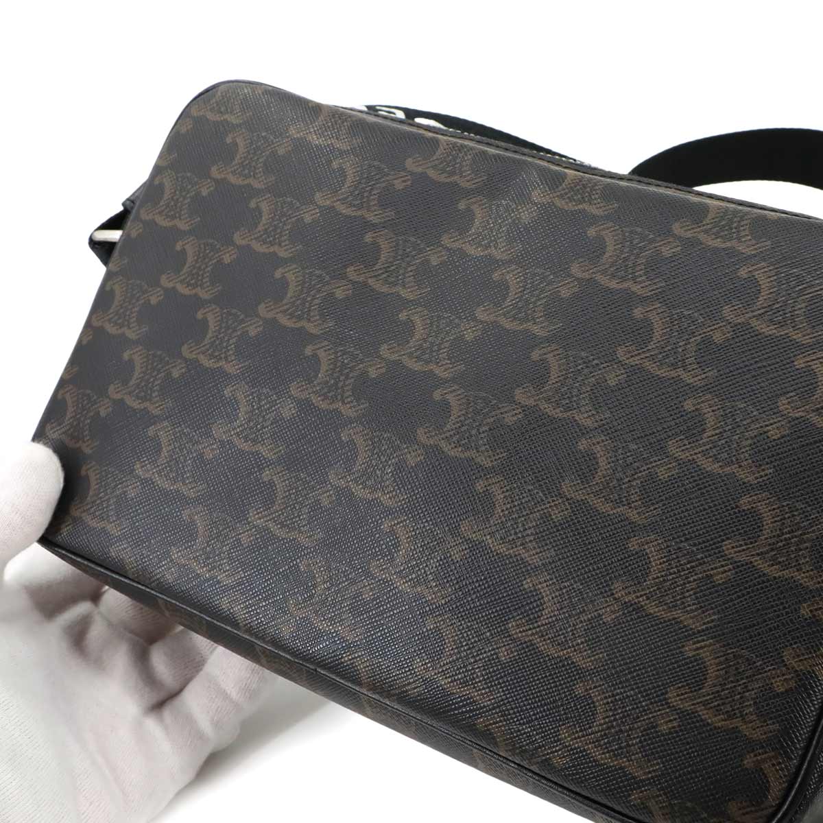 Triomphe Medium Messenger Shoulder Bag PVC Leather Black Brown