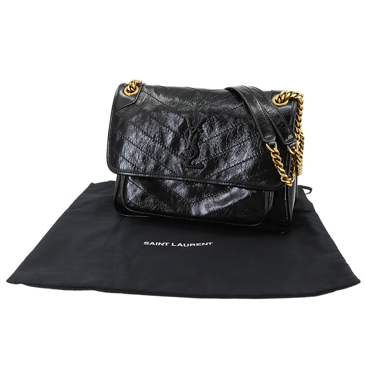 SAINT LAURENT Niki Medium Chain Shoulder Bag Leather Noir 633158