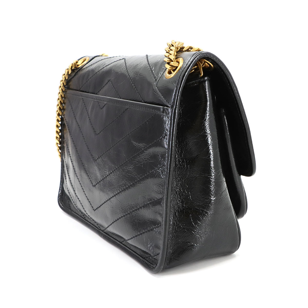 SAINT LAURENT Niki Medium Chain Shoulder Bag Leather Noir 633158