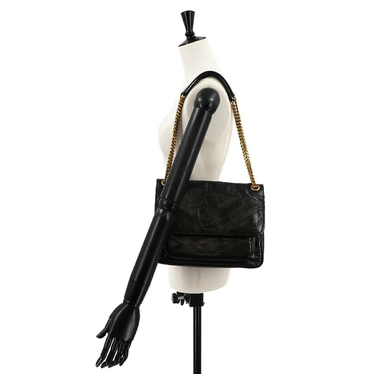 SAINT LAURENT Niki Medium Chain Shoulder Bag Leather Noir 633158