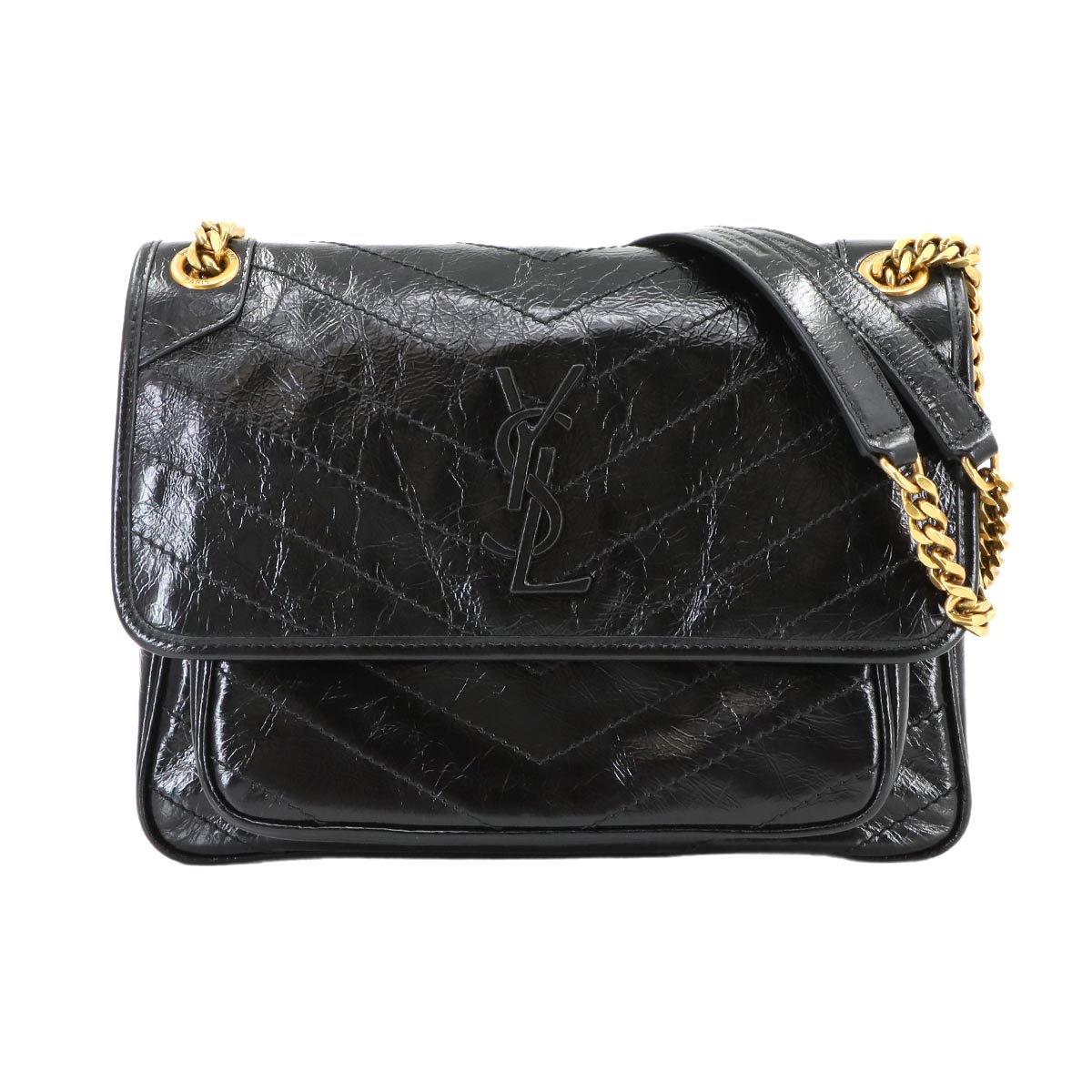 SAINT LAURENT Niki Medium Chain Shoulder Bag Leather Noir 633158