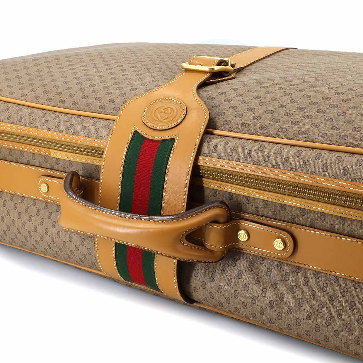 MicroGG Boston Travel Bag Old GUCCI PVC Leather Beige Purse