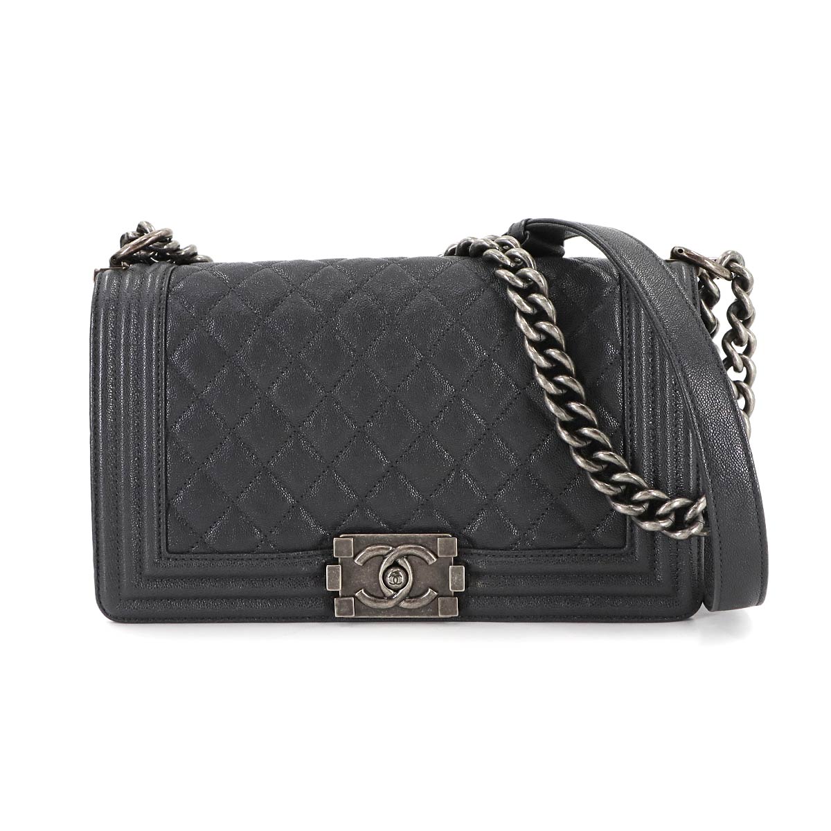 BOY CHANEL Chain Shoulder Bag Leather Black A67086