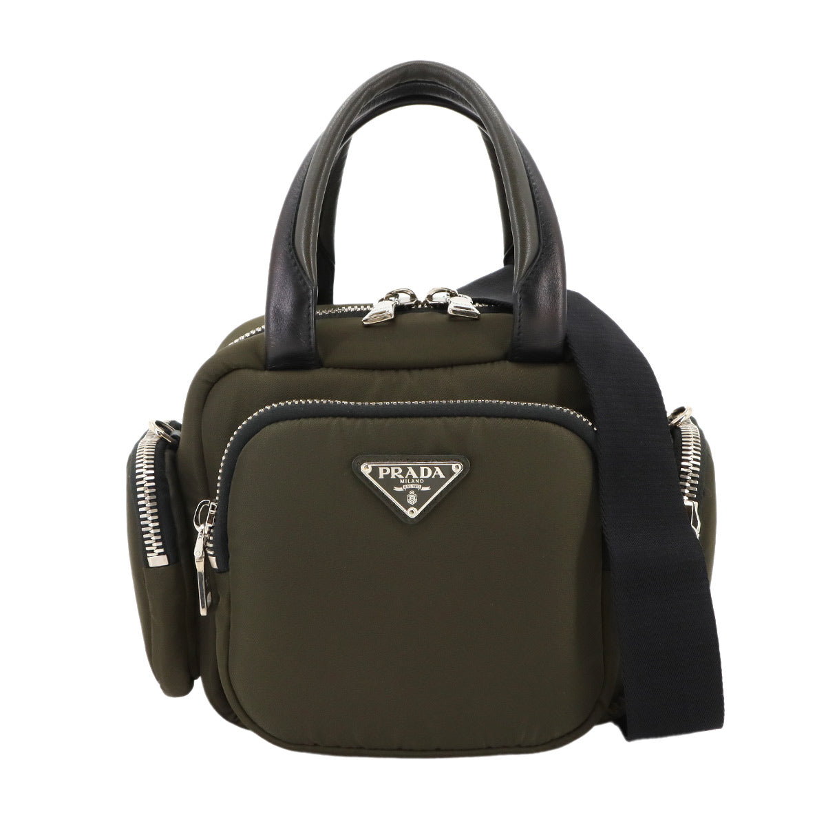 Hand Shoulder Bag Nylon Leather Khaki 1BB061 Purse