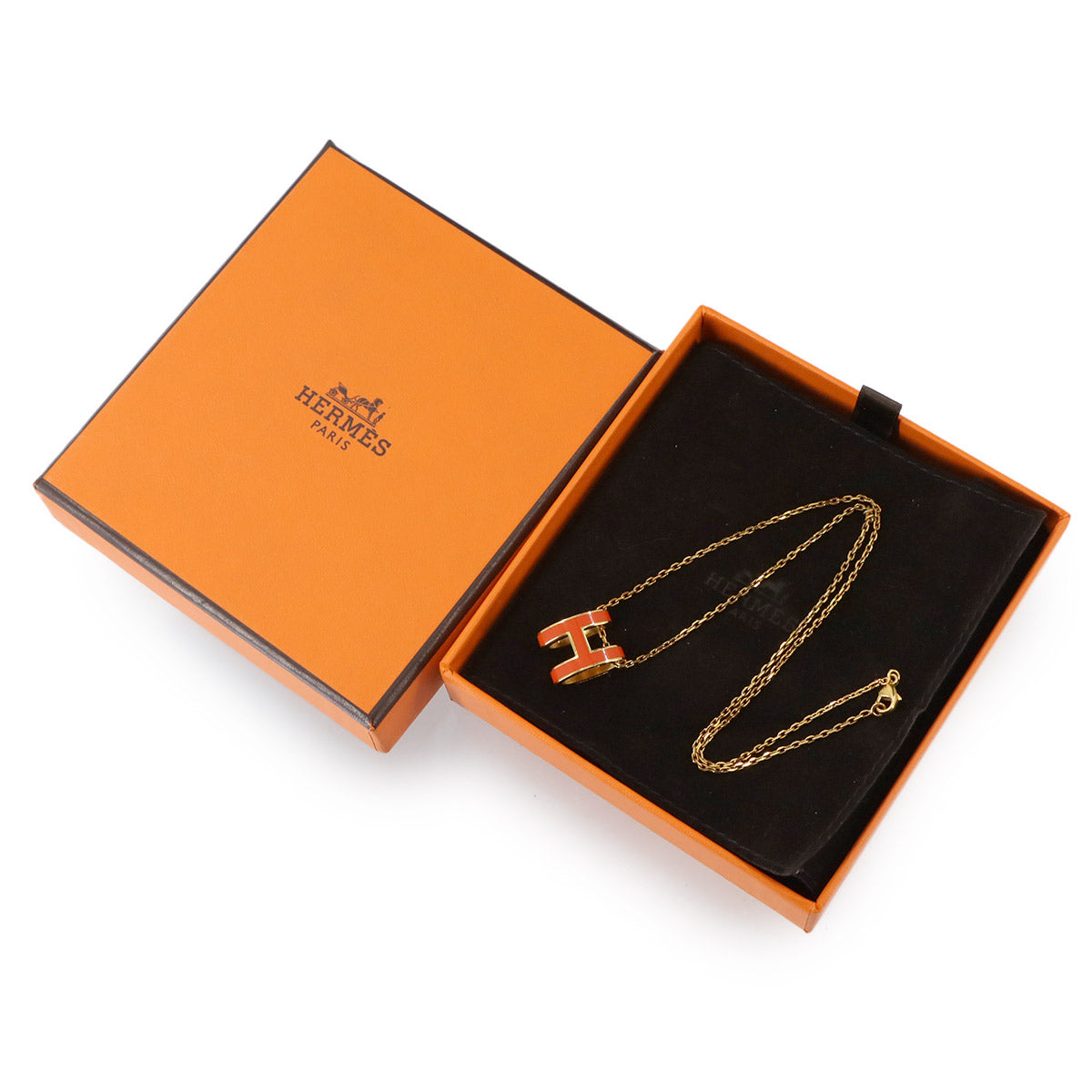 Pop H Chain Necklace Orange graffiti Gold Accessory