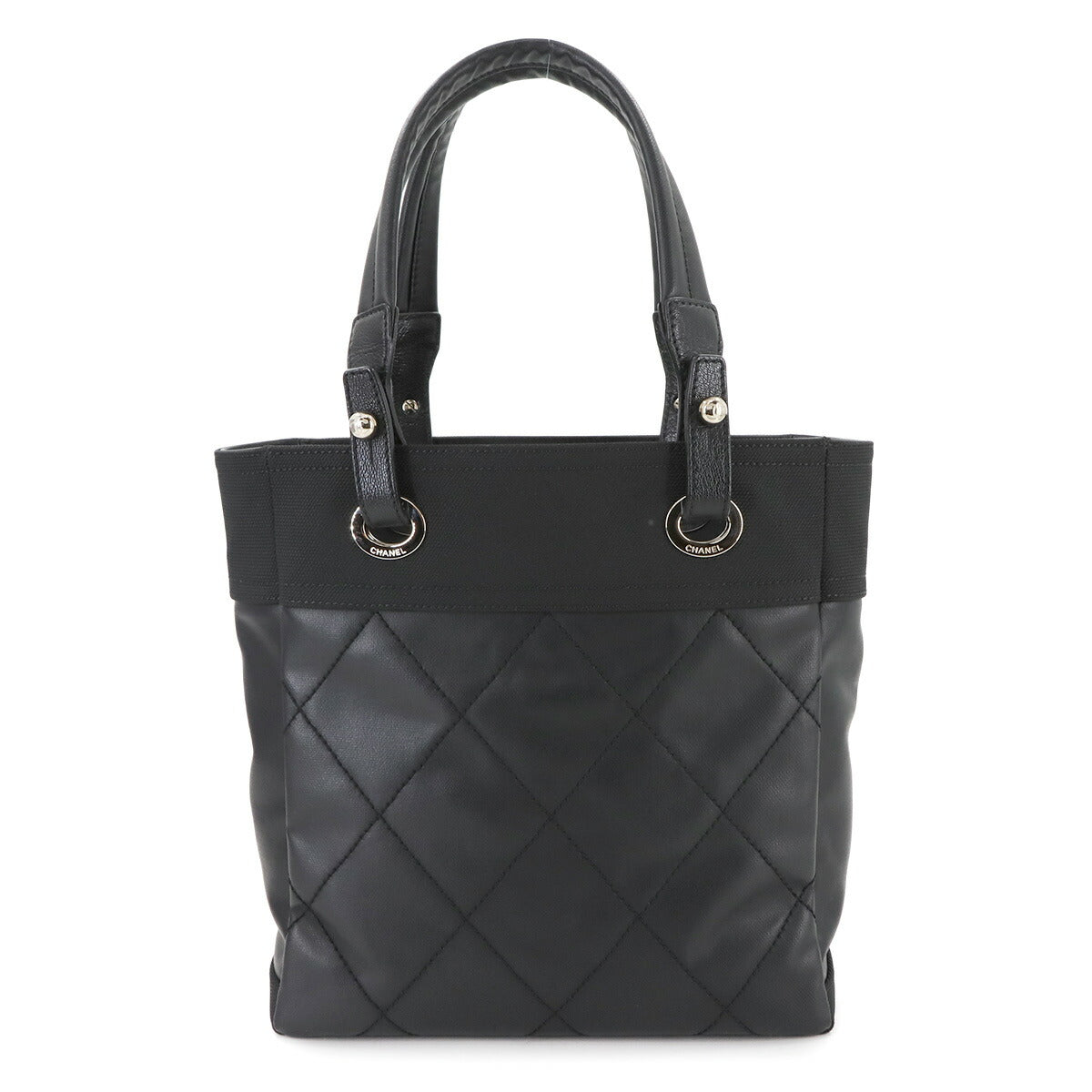 Paris Biarritz PM Tote Bag PVC Nylon Leather Black A34208 Purse