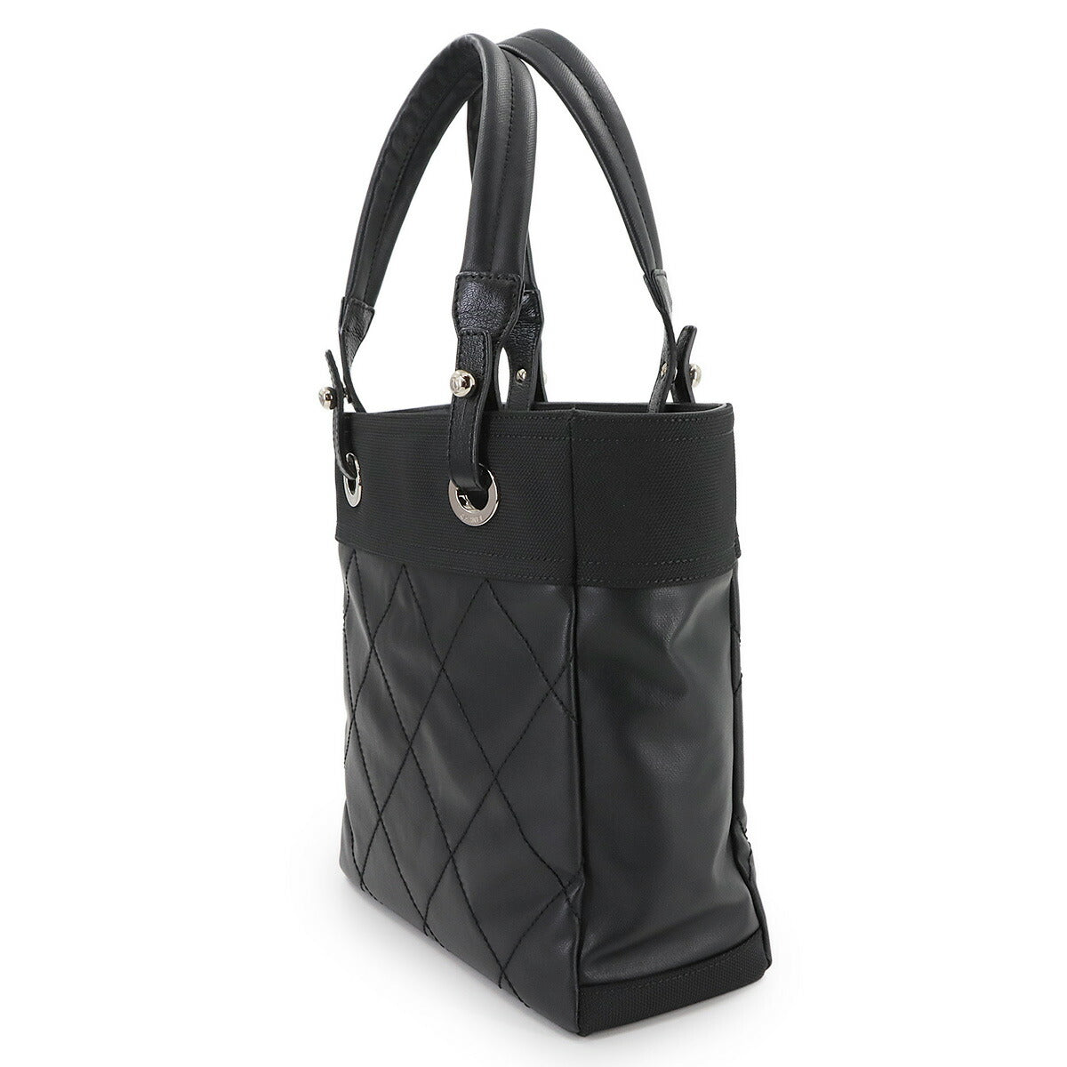 Paris Biarritz PM Tote Bag PVC Nylon Leather Black A34208 Purse