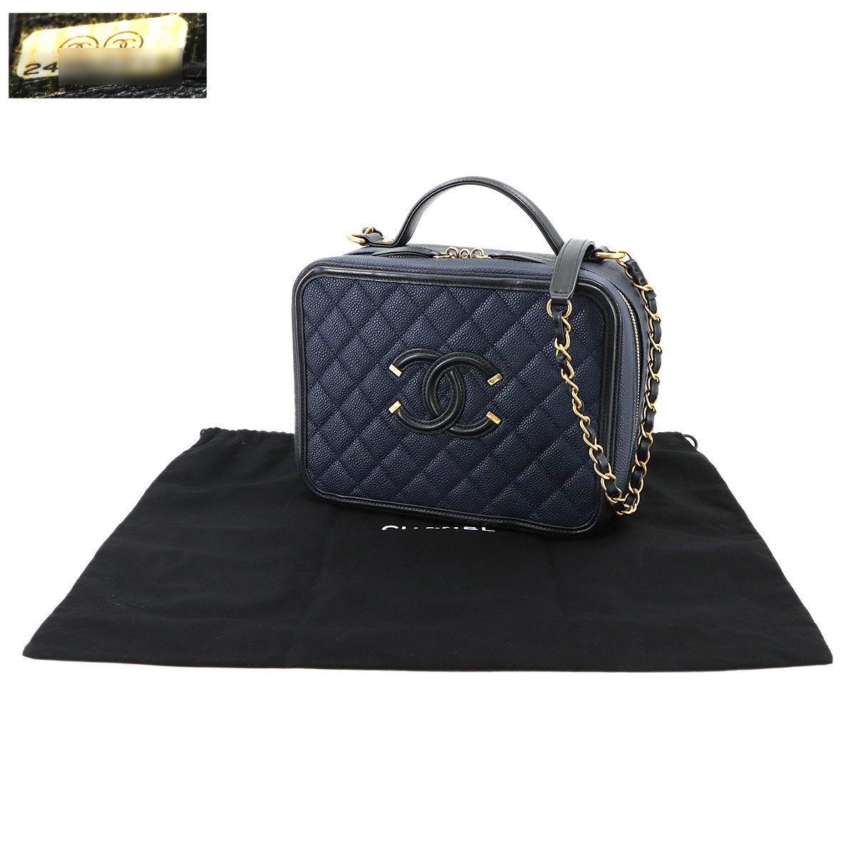 CC Filigree Large Vanity Shoulder Bag Leather Navy A93344