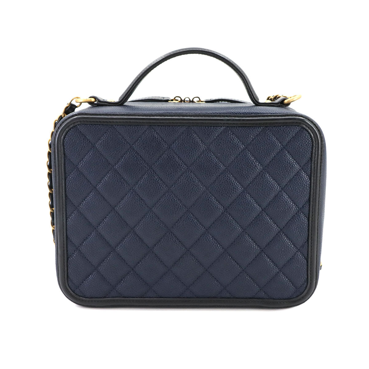 CC Filigree Large Vanity Shoulder Bag Leather Navy A93344