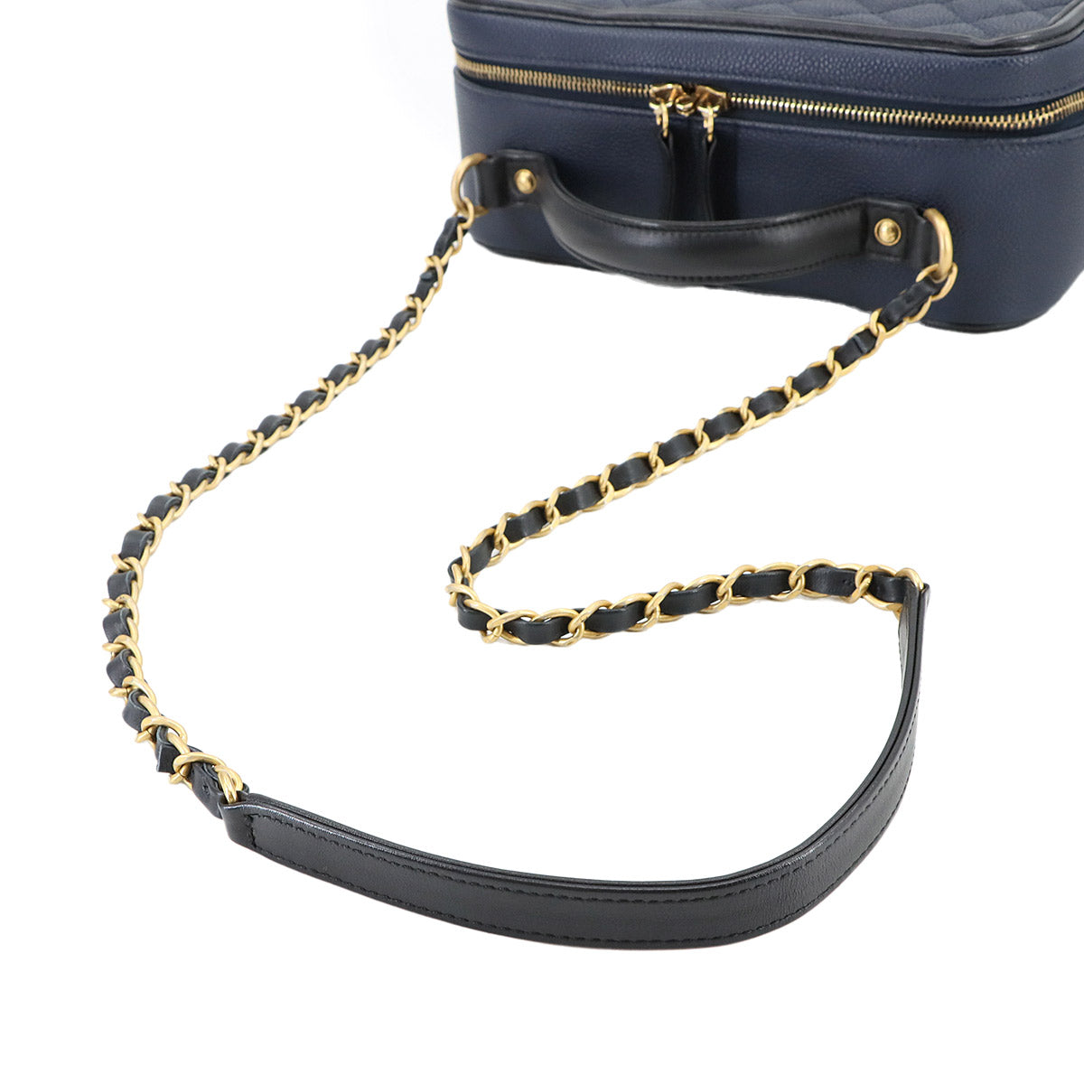 CC Filigree Large Vanity Shoulder Bag Leather Navy A93344